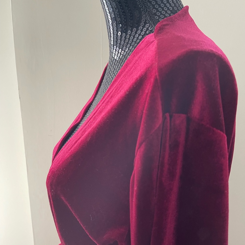 Ruby Red Velvet Velour Short Robe - Picture 2 of 10